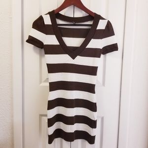 Y2K ,80's Retro Style Striped, VNeck ,Short Sleeve Sweater